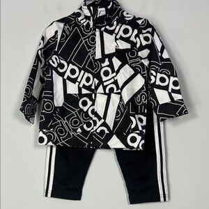 Adidas Kids Monochrome Graphic Black White Matching Tracksuit Jacket Pants 12 Mo